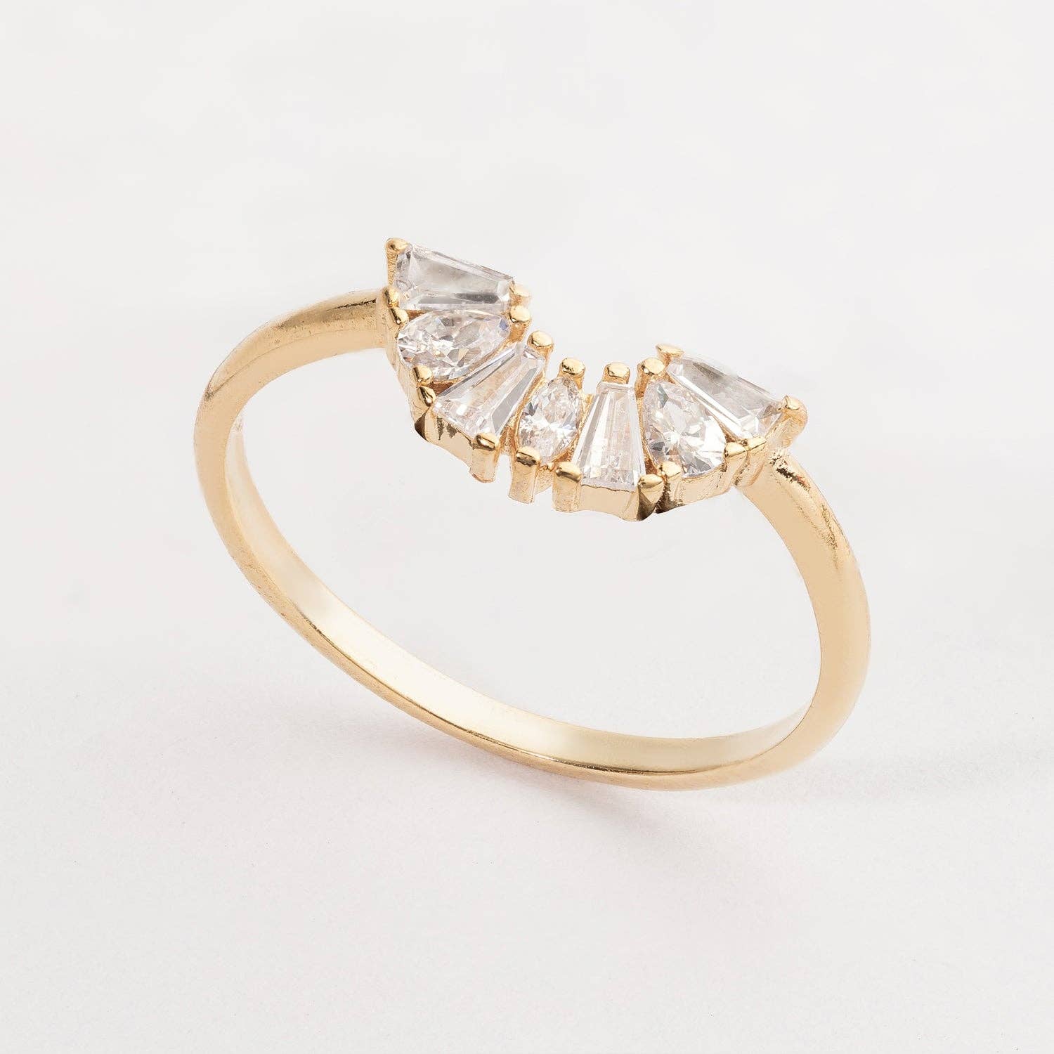 Frem - Wholesale Multi-Stone Ring - Gold Ring with Fan Shaped Cubic Zirconia Accents1