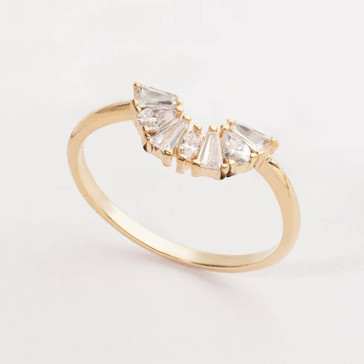 Frem - Wholesale Multi-stone ring - Gold Ring with Fan Shaped Cubic Zirconia Accents1