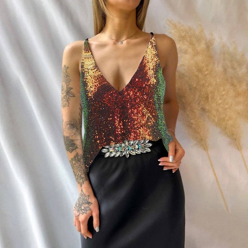 MoodGold - Wholesale Blouse - Women's - Two-Way Sequin Spaghetti Strap Top3