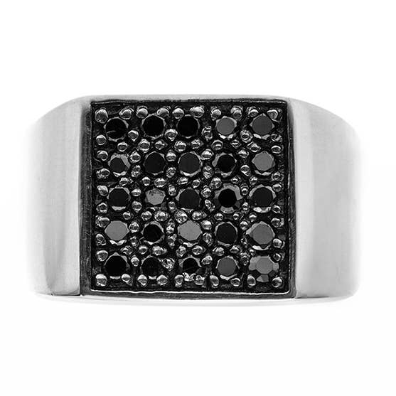 Silberner Herren-Siegelring mit schwarzem Stein gepflastert für den Großhandel von Orus bijoux men