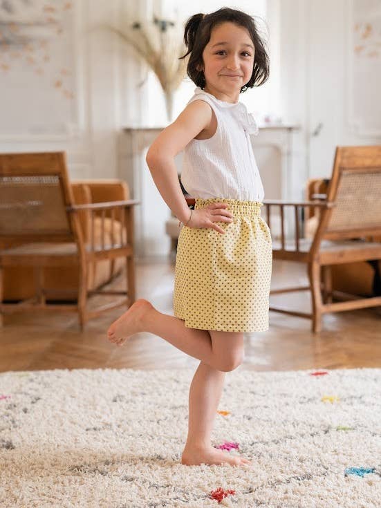 Nanette Yellow And Purple Polka Dots Skirt for wholesale by Les Petits Lots