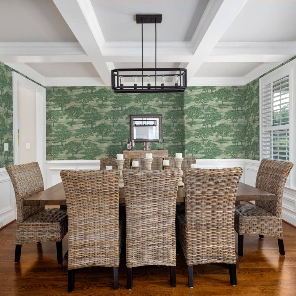 Perennifolio Papel pintado adhesivo Forest Toile en tono verde de venta al por mayor en Faire4