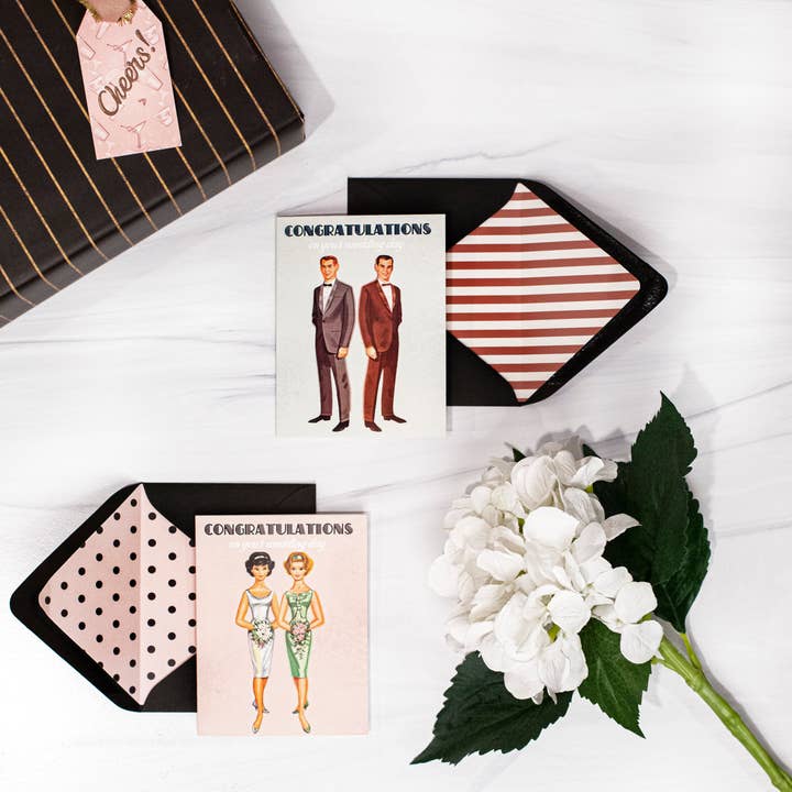 Mod Lounge Paper Company - Wholesale Wedding Card - Vintage Brides Lesbian LGBTQ Mrs and Mrs Wedding Card2