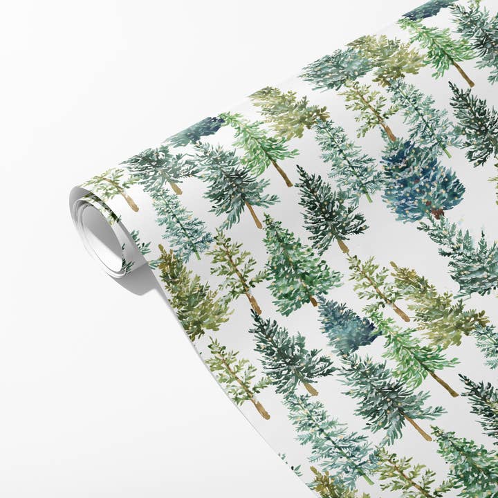 KelseyMDesigns - Wholesale Wrapping Paper Roll - Evergreen Christmas Trees Wrapping Paper - 3 Sheet Roll