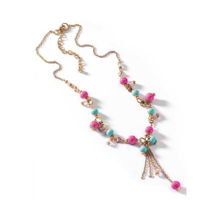 Namaste - Wholesale Link & chain necklace - 2-Tone Bead And Crystal Drop Necklace