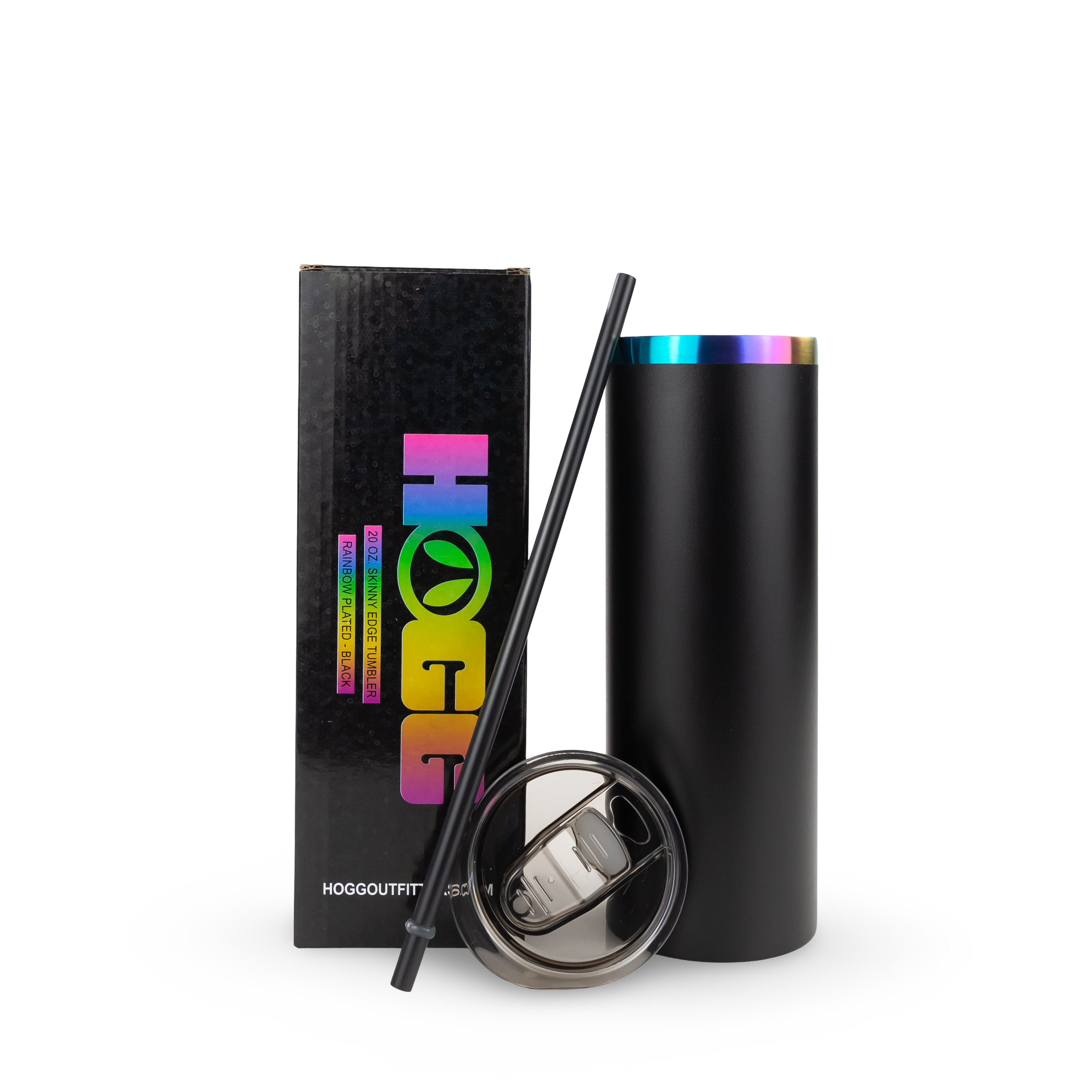 Rainbow Plated Black 20oz POWDER COATED SKINNY EDGE TUMBLER for wholesale on Faire3