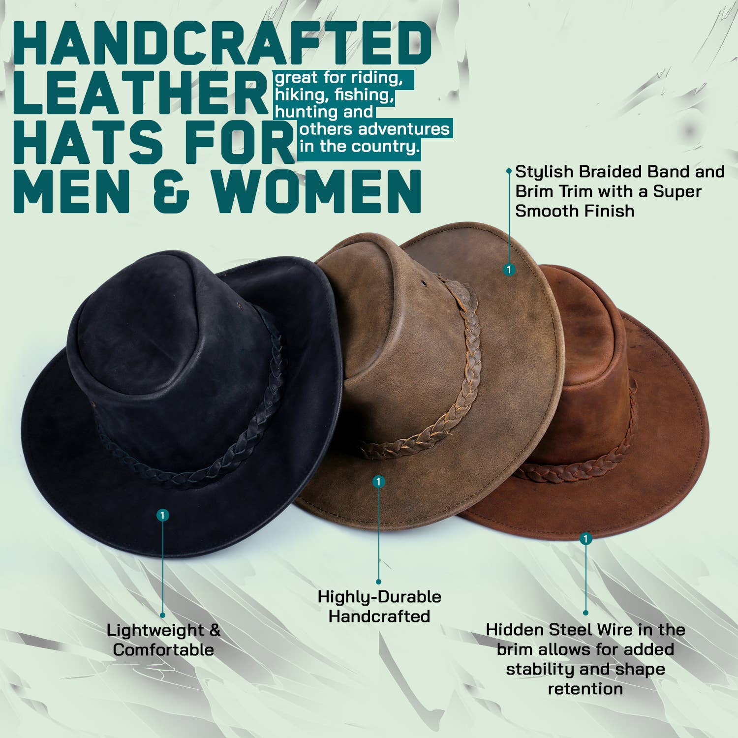 Brown Unisex crush- und faltbarer Outdoor-Lederhut, wasserdicht für den Großhandel auf Faire6