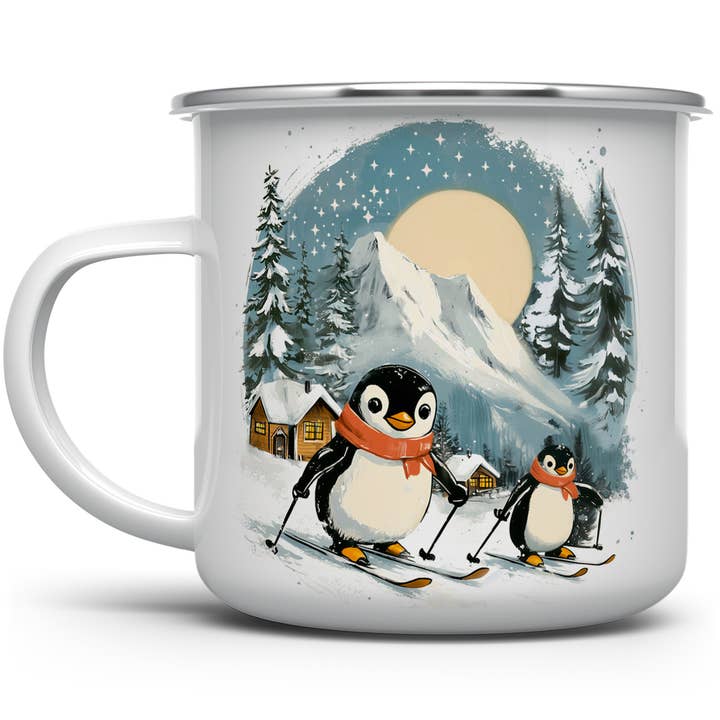 Skiing Penguins Camp Mug, Cute Winter Holiday Gifts for wholesale by Loftipop
