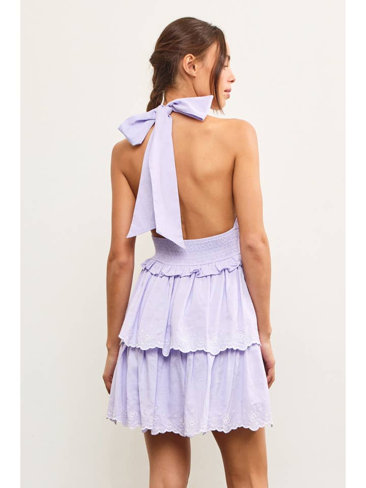 Mustard Seed - Wholesale Dress - Women's - HALTER NECK SMOCKED WAIST EMBROIDERED TIERED DRESS10