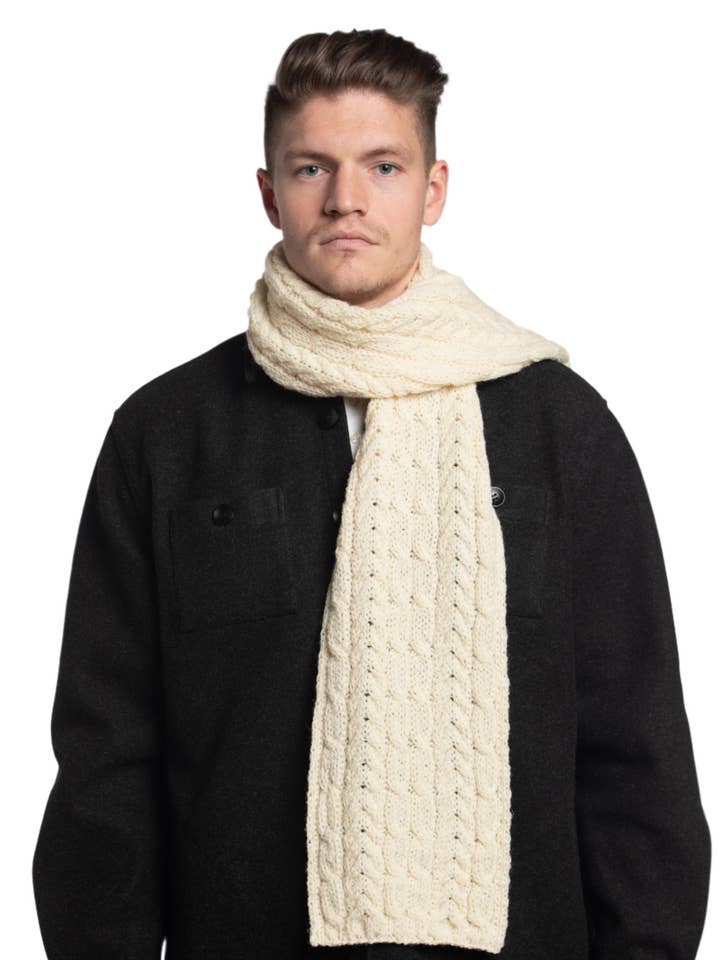Made in Ireland Worsted Wool Scarf in Natural for wholesale by Rue Saint-Patrick