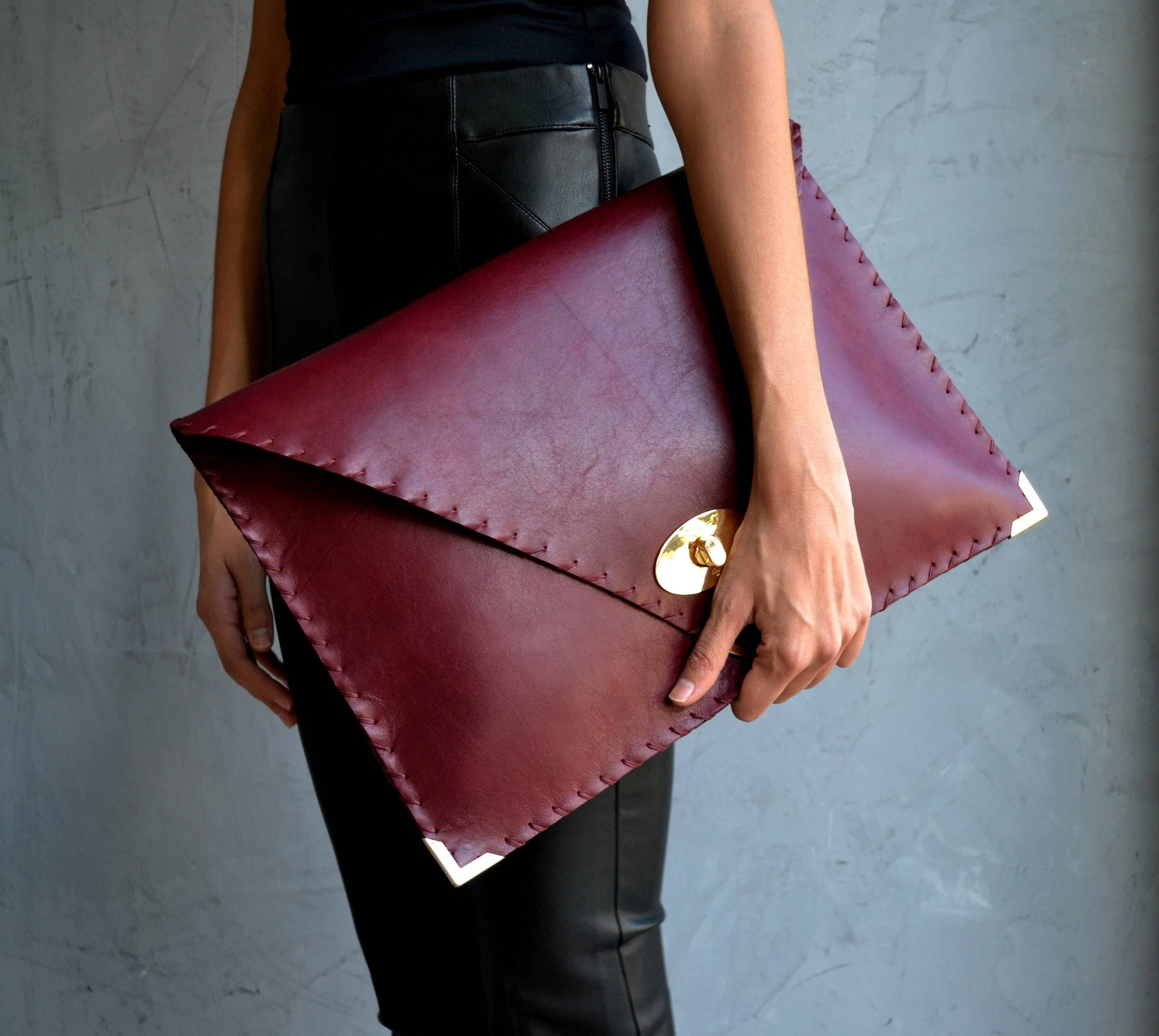 ANA KOUTSI - Wholesale Clutch Bag - Women's - Symmetria leather clutch in bordeaux2