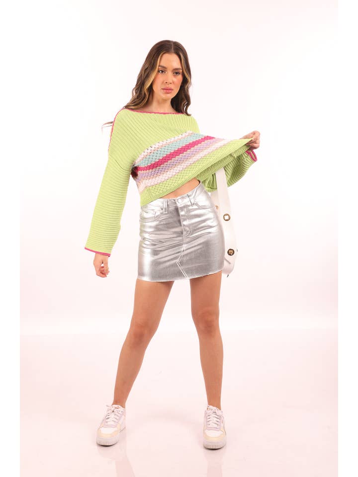 My 9Teen - Wholesale Knit Sweater - Women's - Knitted Multicolor Striped Sweater1