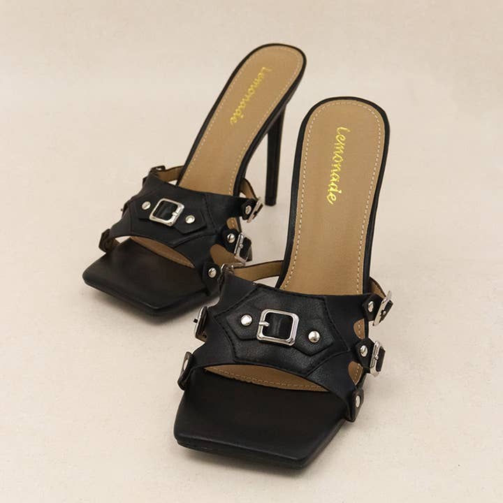 MISBEHAVED - Stiletto Square-Toe Heel w/ Metallic Buckles for wholesale by Lemonade Shoes
