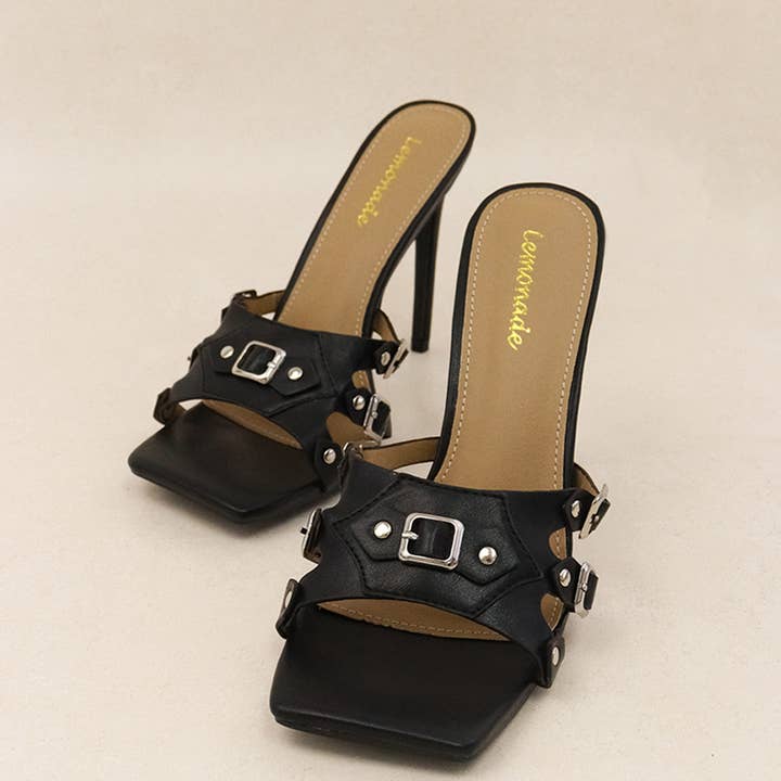 MISBEHAVED - Sapato de Salto com Bico Quadrado e Fivelas Metálicas por atacado de Lemonade Shoes