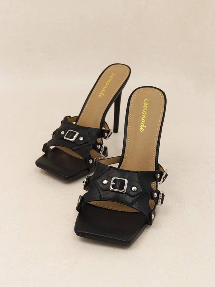 Lemonade Shoes – Engroshandel Højhælede sko - Dame – MISBEHAVED stiletto mules med firkantet tå og metalliske spænder7