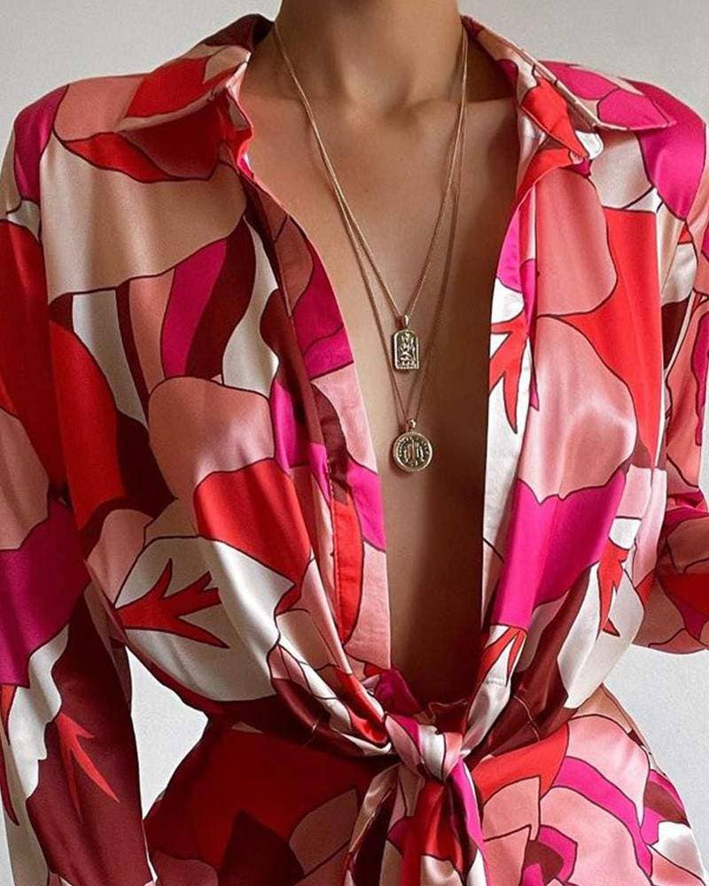 PINK Hemdkleid mit abstraktem Druck und Band für den Großhandel auf Faire1