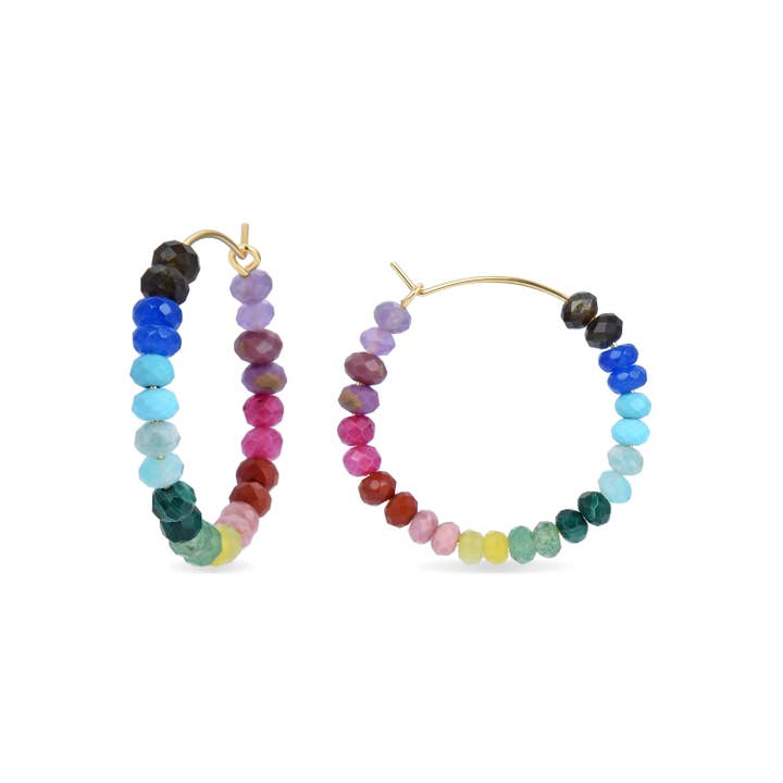 Boucles d'oreilles en argent sterling 925 avec cristal multicolore finition en or jaune 18K - Keem pour la vente par Luxenter