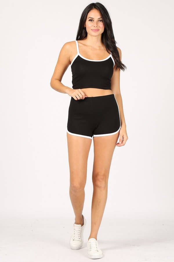 Color 5 - Wholesale Sportkledingset - Dames - Cropped camitop met korte broek van katoen lycra met dolfijn3