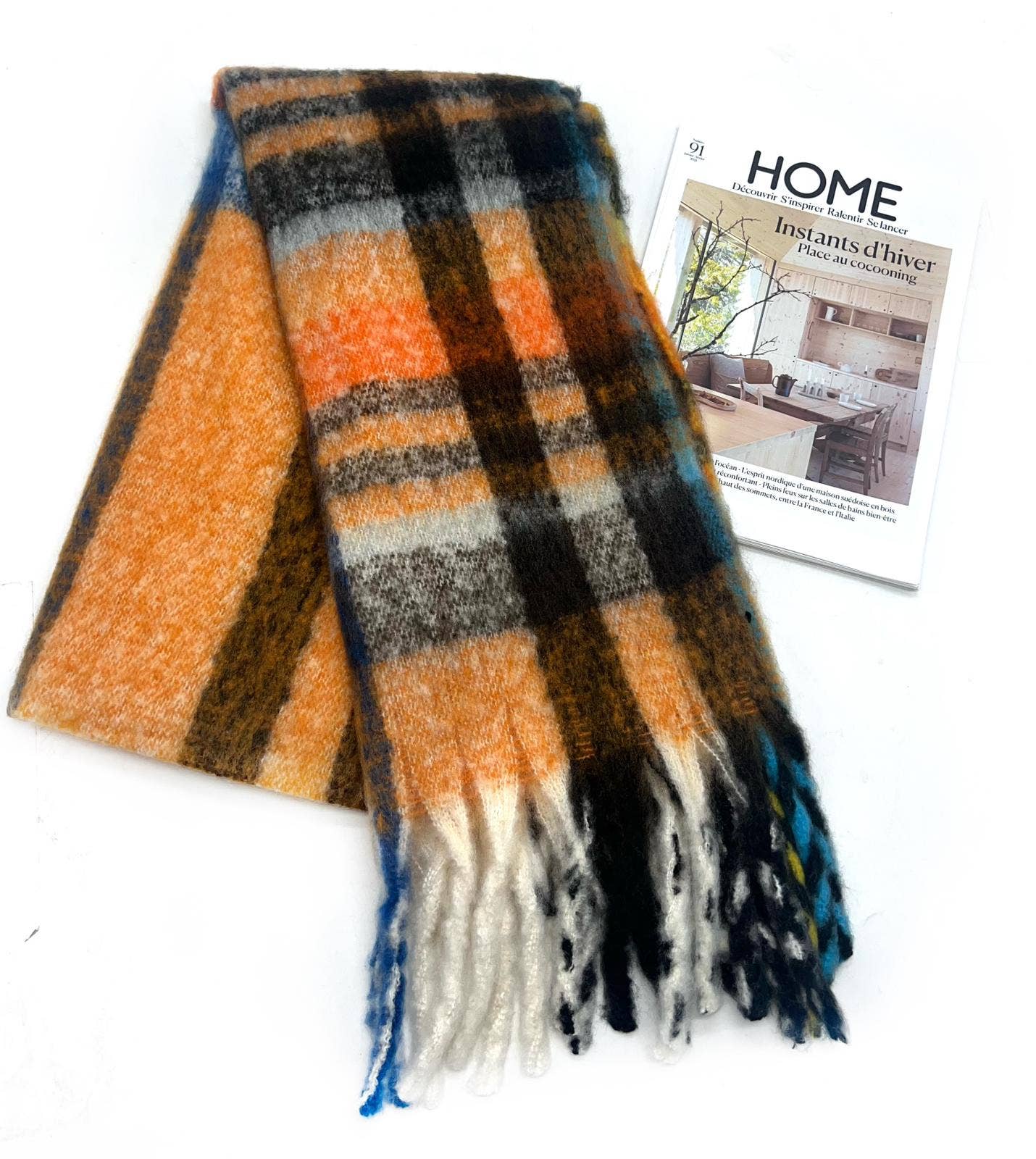 LINETA - Wholesale Scarf - Women's - HH-337 Ultra Soft Scarf with Large Fringe Check Pattern4