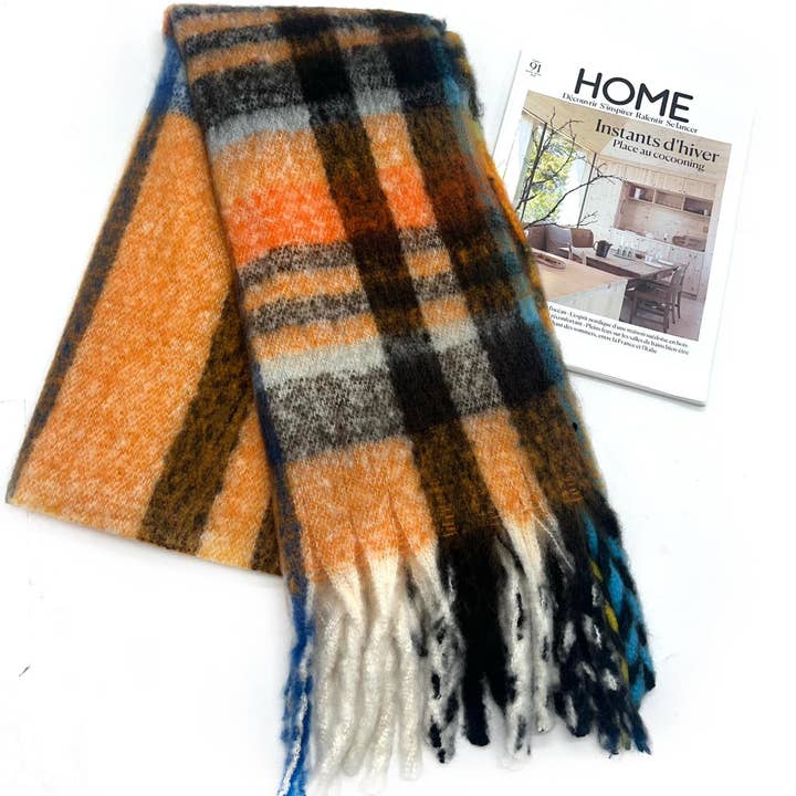 LINETA - Wholesale Scarf - Women's - HH-337 Ultra Soft Scarf with Large Fringe Check Pattern4
