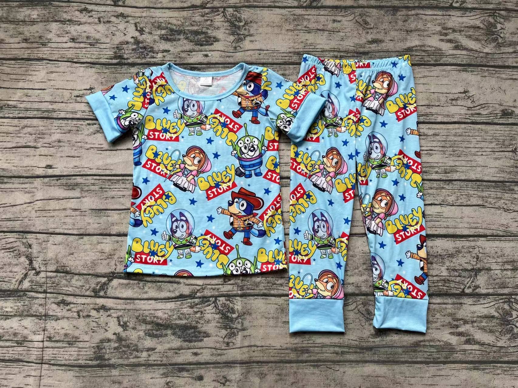 Aier Wholesale - Wholesale Sleepwear Set - Kids - Baby Boys Dogs Blue Short Sleeve Shirt Pants Bamboo Pajamas1