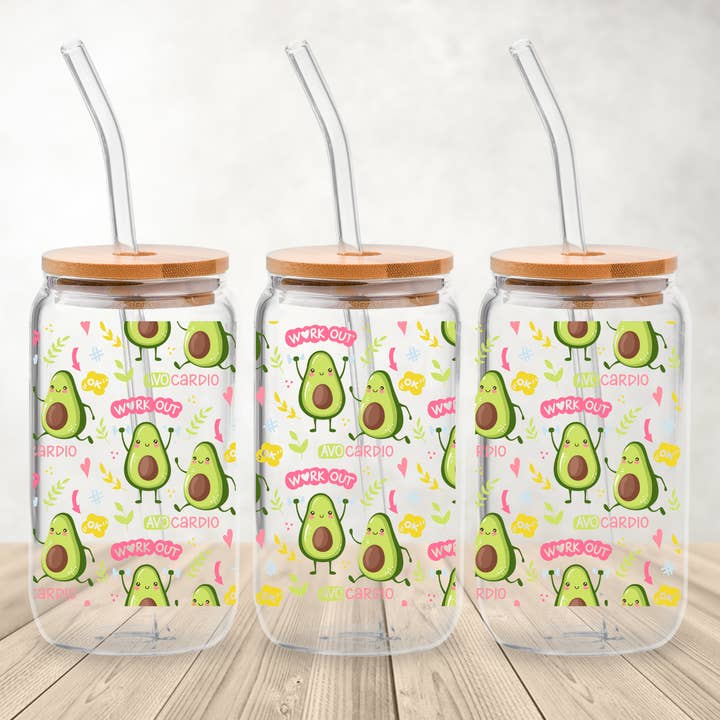 Avocado16 oz glas tumbler med bambuslåg for engroshandel hos Full Moon Arts & More