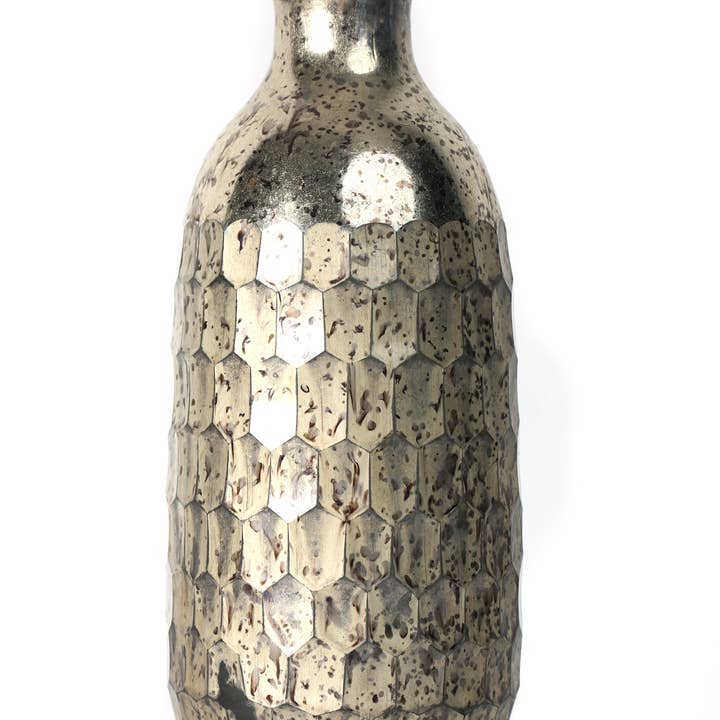 Silver Beehive Mercury Glass Vase (9.25"x4.25") for wholesale by S.N.K. Home Decor