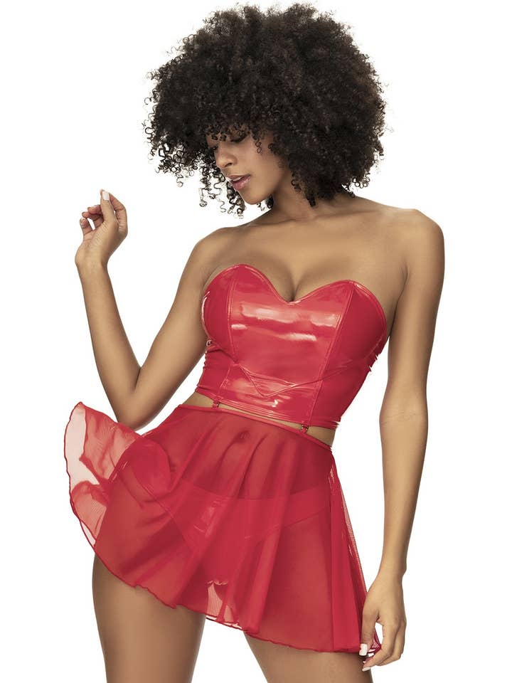 Red “Wet Look” Two Piece Lingerie Set for wholesale on Faire