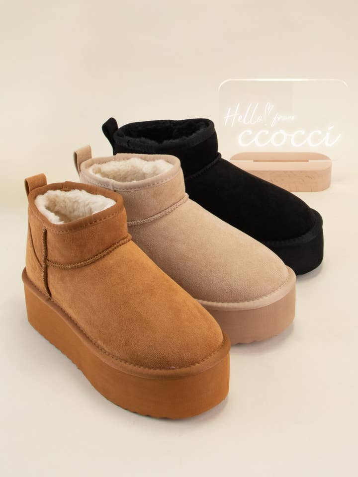 CCOCCI - Wholesale Platform Heels - Women's - BENJI MINI ANKLE PLATFORM HEEL FUR-LINED FUR LINED BOOTS