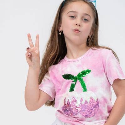 Tweenstyle by Stoopher - Sequin Cherry Tie Dye Tee for wholesale by Tweenstyle By Stoopher