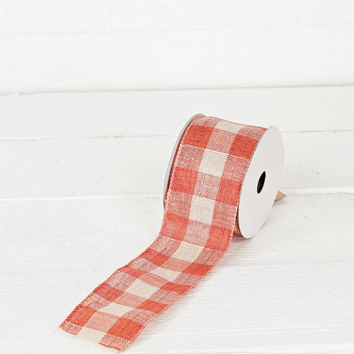 Holiday Depot Inc. - Wholesale Ribbon - Gift Wrapping - R32910-Wired Ribbon-Fabric-Orange/Cream Gingham (2.5inW)3