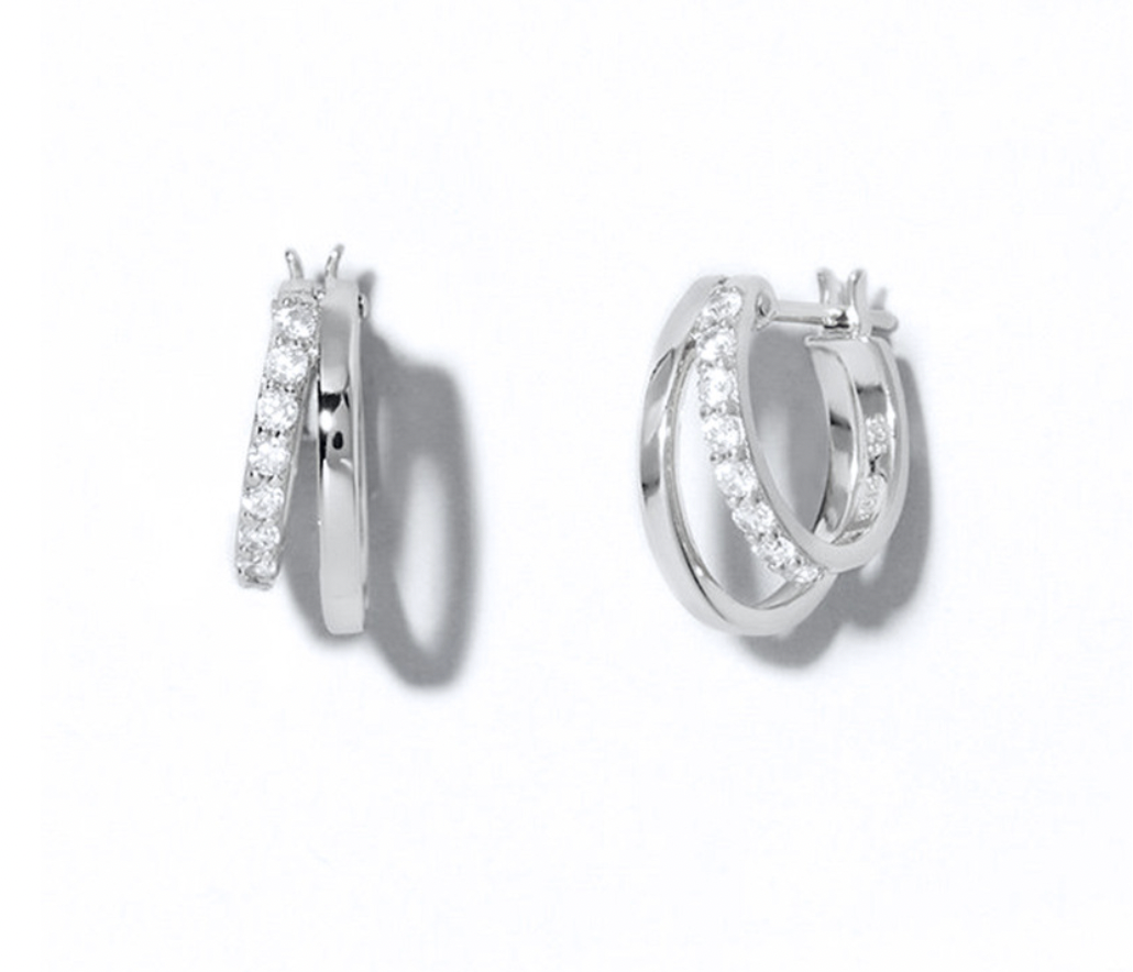 Melange Blanc - Wholesale Hoop Earrings - E072 Double huggie hoop earrings, paved huggie earrings1