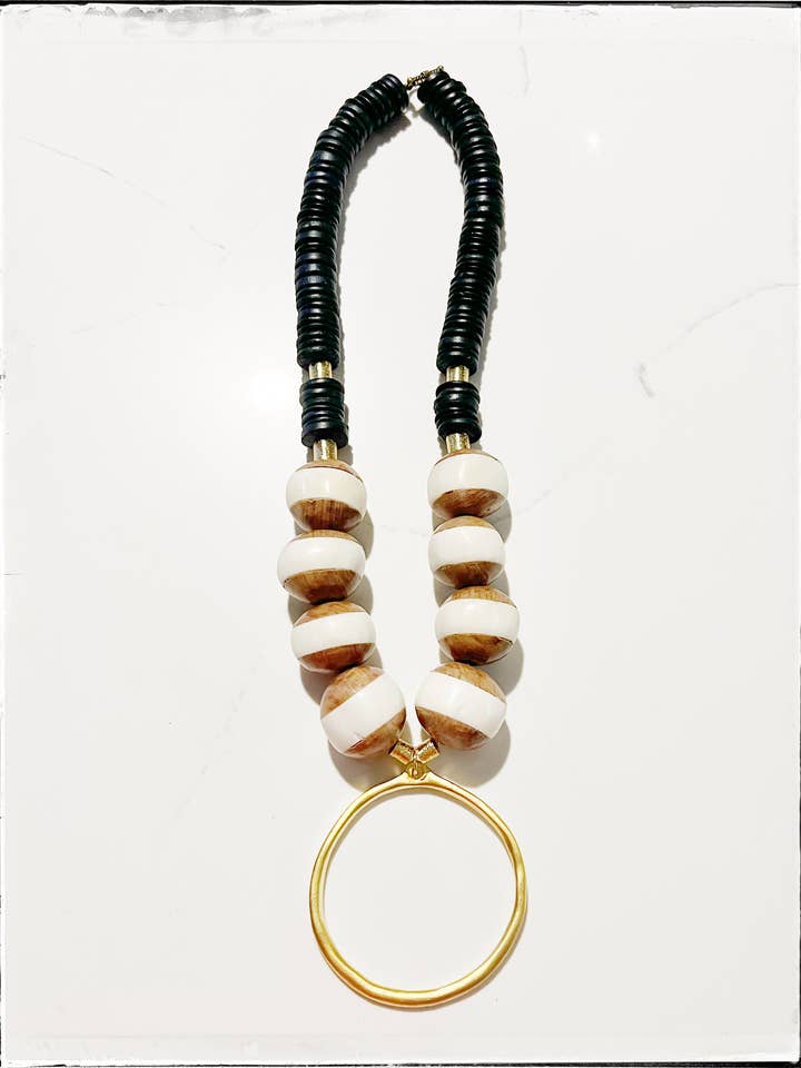 Messing hanger Wood Bead & Stripe African Bone ketting Zwart voor wholesale door GentrybyJenna