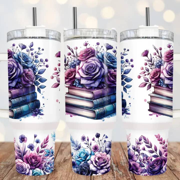 JAC Wholesale - Wholesale Insulated Mug/Tumbler - Moody Bookish Floral 40oz Tumbler with Handle0