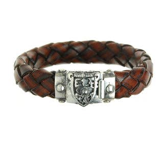 Bracelete de couro prata escudo com fechadura meteorite facetada por atacado de ElfCraft