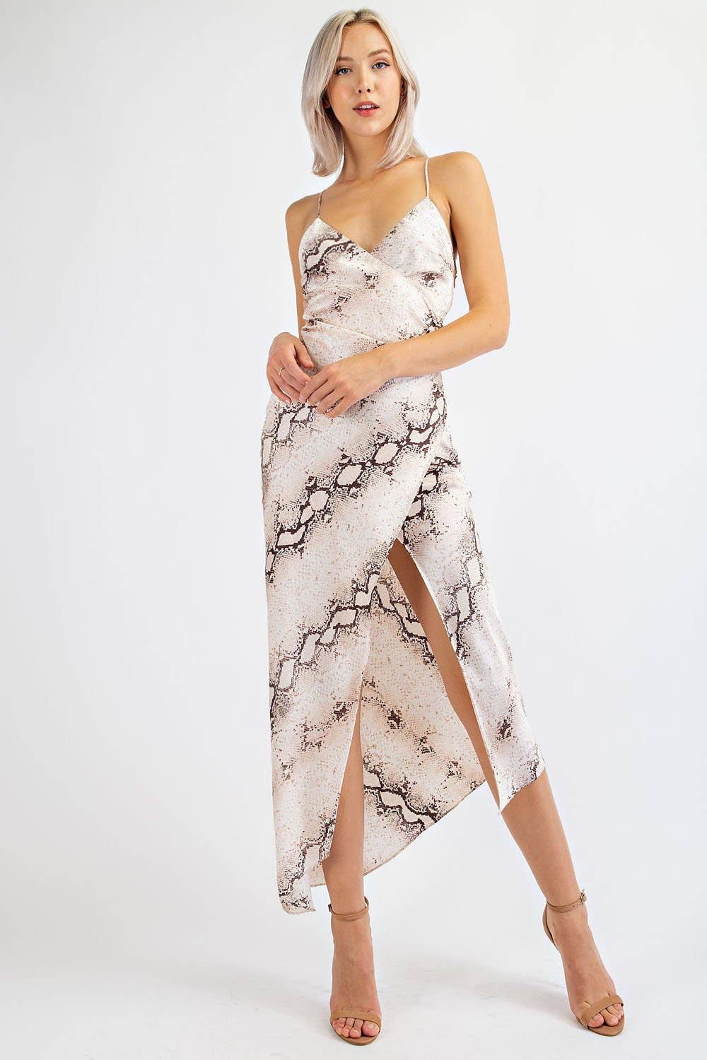 Edit by Nine - Wholesale Dress - Women's - MD1468 SNAKE PRINT SATIN LONG SURPLICE SLIP DRESS7