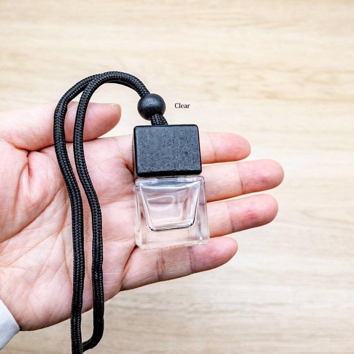 Starlight Wholesale LLC. – wholesale Car Freshener - Unisex – Diffusers Car Pendant Perfume Bottle Glass Ornaments (Empty Bottles) Square Black Gradient Glass Wooden Car Hanging Air Diffuser0