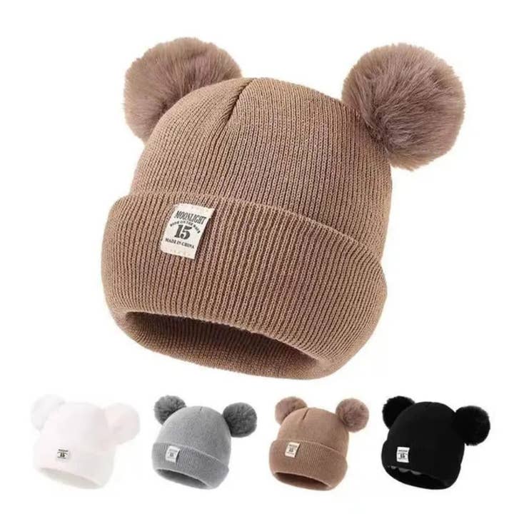 Cotton Socks - Wholesale Newborn/Knit Hat - Baby - G001 BABY HAT WITH COTTON POM POMS