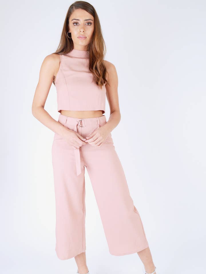 Lola May Dusty Pink Culottes med høj talje for engroshandel hos LoveMyStyle