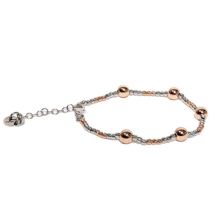 d'Este - Wholesale Charm/Dangle Bracelet - Silver Bracelet with Rose Gold Beads