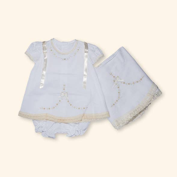 Mini Girl Linen Baby Dress and Panty Set for wholesale by Karela Kids Inc.