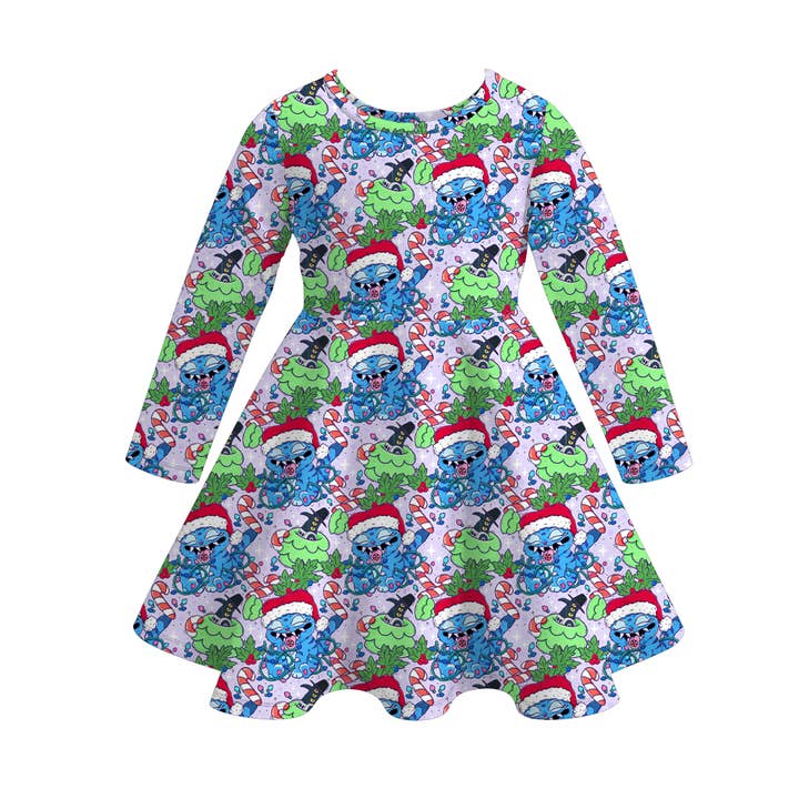 Little Trendy - Wholesale Dress - Kids - Kpop demon hunters inspired printed twirl ruffle dress1