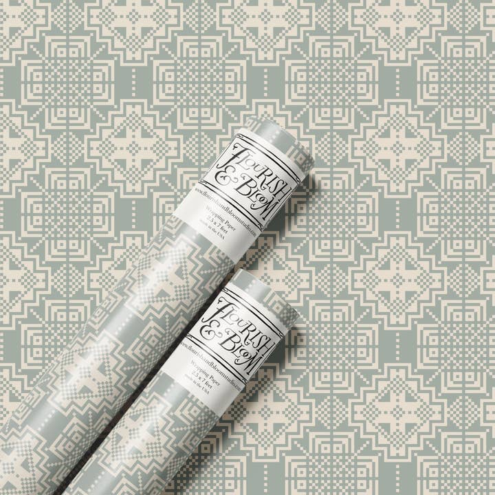 Aqua Quilt Wrapping Paper Roll for wholesale by Flourish & Bloom Studio