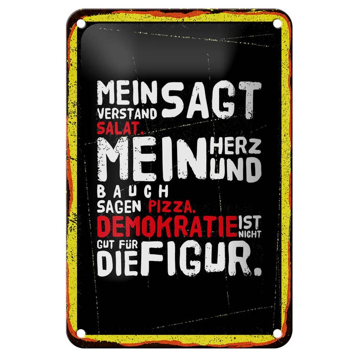 Femer – wholesale Sign – Tin sign 20x30cm Mind says salad Heart and stomach pizza