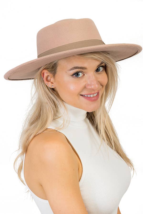 Cap Zone – wholesale Fedora - Dam – Wide Brim Bolero Faux Filt Pork Pie Crown Hat46