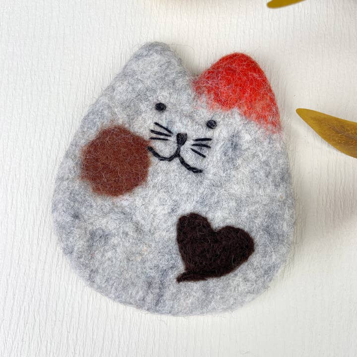 mildstyles – Base de copos por atacado – Porta-copos de Gato em Feltro de Lã com Corações, Tapetes Isolantes9