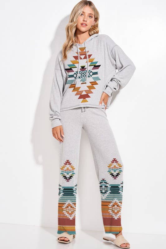 MintChoco - Wholesale Lounge Set - Women's - Aztec print rib loungewear set p0