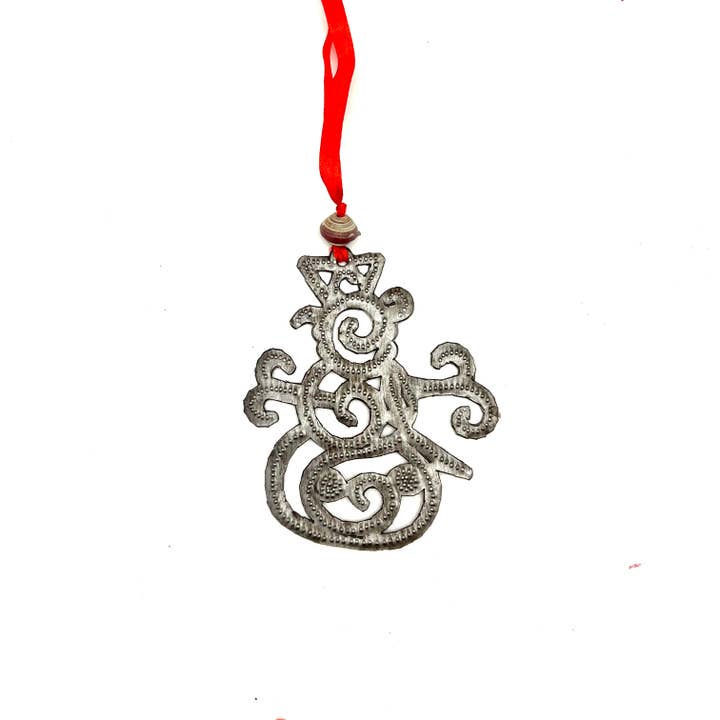 Metal Snowman Ornament for wholesale by Haiti Fair Trade- Papillon Marketplace