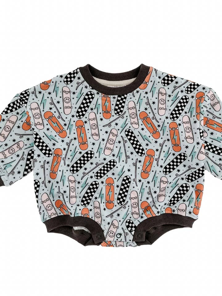 Addie Joy company - Wholesale Bodysuit (Non-Footed) - Baby - Oversized Cozy Romper - Retro Skateboard