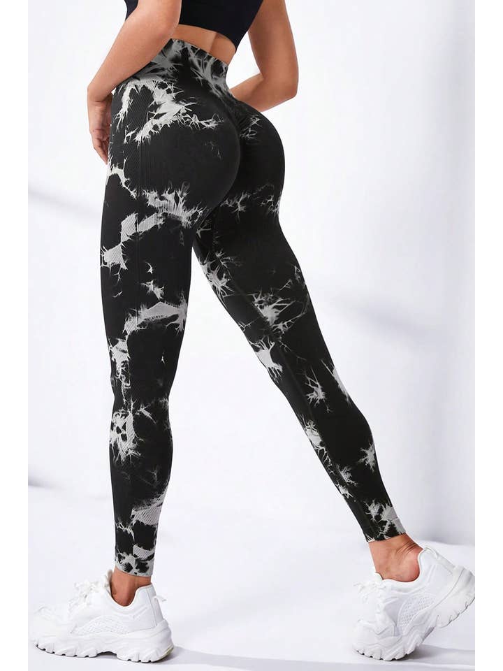 Color 5 - Wholesale Athletic/Lounge Leggings - Women's - Seamless tie dye high waist jacquard yoga scrunch legging